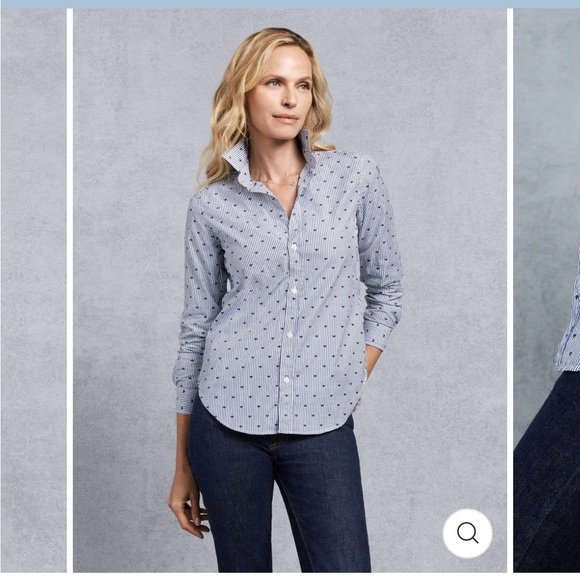 Frank & Eileen Frank Navy Hearts Striped Button Down   XS - Picture 2 of 9